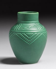 Rookwood Pottery #927 Matte Green Incised Vase c1905