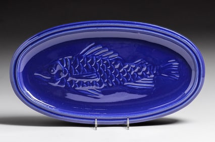 Pacific Clay Products Cobalt Blue Fish Platter c1920s