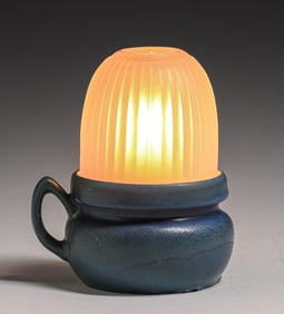Hampshire Pottery #140 Matte Blue Candle Lamp c1910s