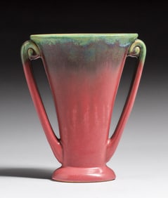 Fulper Pottery Matte Pink & Green Pillow Vase c1920