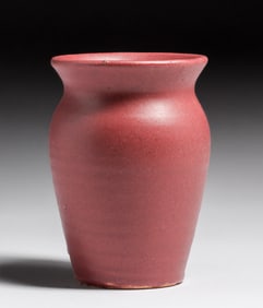 Old Pot Shop - Norwalk, CT (Zanesville Stoneware Co) Matte Red Vase c1920s