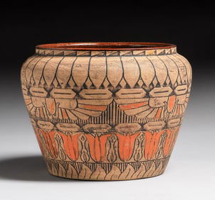 Western Stoneware Co - Monmouth, IL Egyptian Revival Jardiniere c1920s