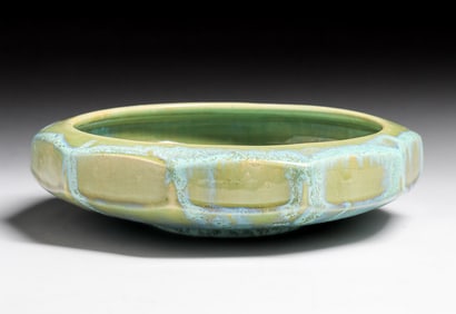 Fulper Pottery 10-Sided Lime Green Bowl c1915