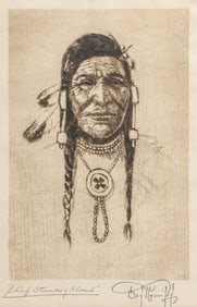 Joseph (Joe) Knowles (Massachusetts, Washington 1869-1942) Etching "Chief Standing Cloud, Blackfeet"