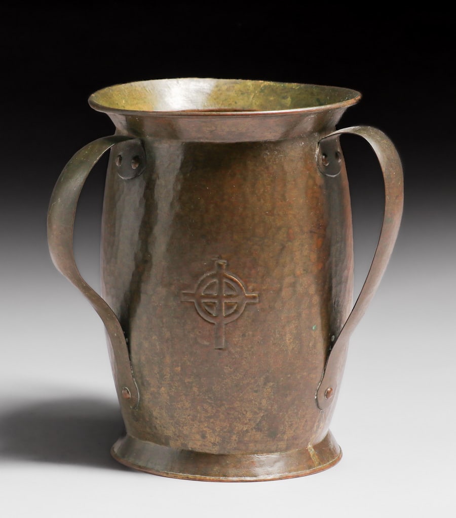 Glenwood Mission Inn Hammered Brass Three-Handled Vase c1910s (1 of 4)