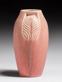 Rookwood Pottery #2402 Matte Pink Peacock Feather Vase 1921