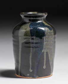 Potlach Pottery Seattle Black Drip Vase c1960s