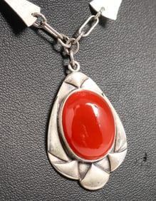 Art Silver Shop - Chicago Sterling Silver & Carnelian Necklace c1920s