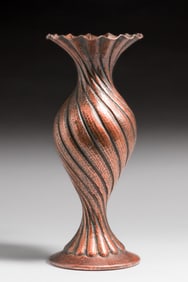 Arts & Crafts Hammered Copper Spiral Twist Vase c1910s