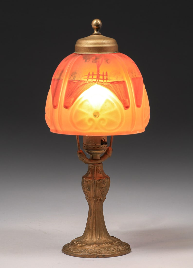 Arts & Crafts Reverse Painted Boudoir Lamp c1920s (1 of 5)