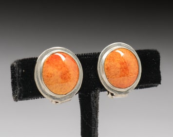 English Sterling Silver & Ruskin Enamel Clasp Earrings c1910