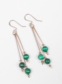 Arts & Crafts Period Sterling Silver & Malachite Earrings c1920s