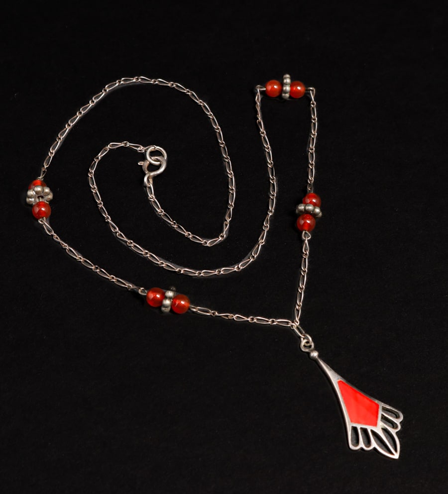 Arts & Crafts Period Sterling Silver & Enamel Pendant Necklace c1920s (1 of 6)