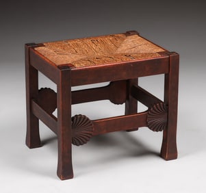 Michigan Chair Co Maple Sea Shell Carved Footstool c1905