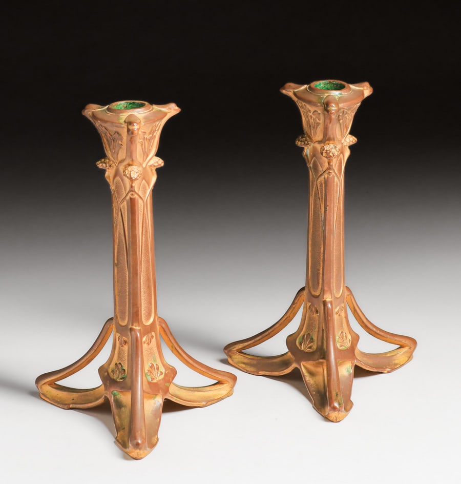Art Nouveau Gilt Bronze Candlesticks c1910 (1 of 7)