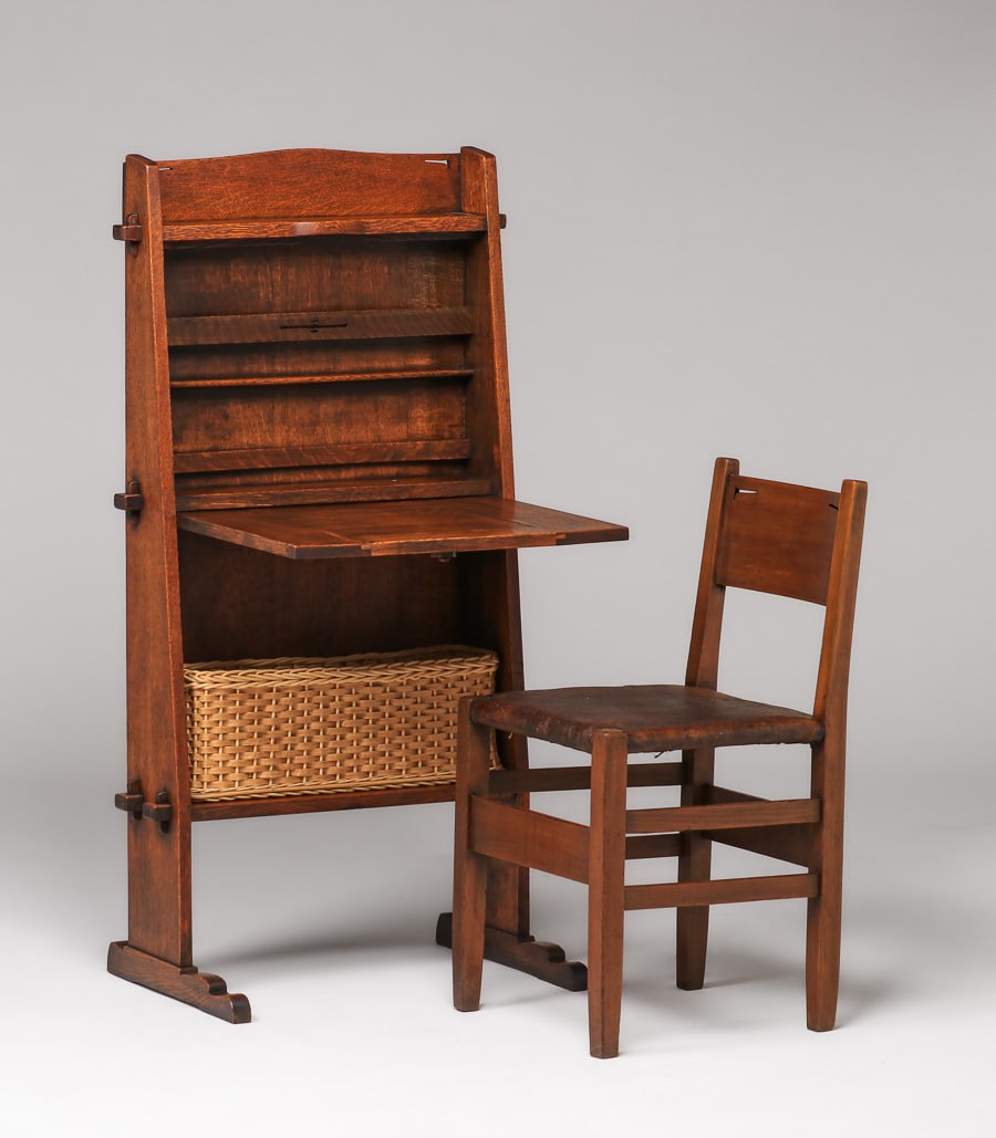 Early Gustav Stickley #505 Oak Chalet Desk & #2578 Maple Chair c1901 (1 of 11)