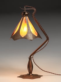 Buffalo, NY Arts & Crafts Hammered Copper Lamp c1910s