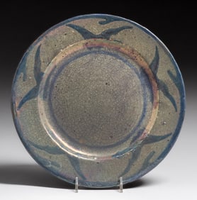 Early Pewabic Pottery Iridescent Crackleware Seagull Plate c1910