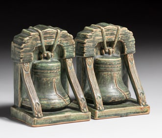 Rare Fulper Pottery Liberty Bell Bookends c1910s