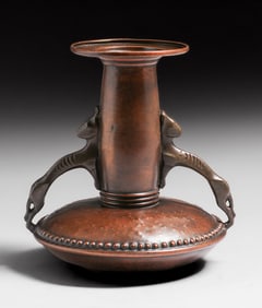 German Art Deco Hammered Copper & Brass Two-Handled Vase c1920s