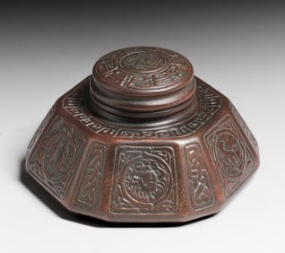 Tiffany Studios #1072 Zodiac Bronze Inkwell c1910