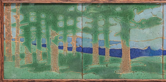 Grueby Faience "The Pines" Six Tile Frieze c1910