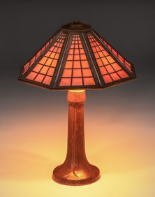 Minneapolis Handicraft Guild Ceramic & Hammered Copper Lamp c1910