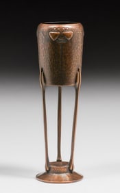 WMF - German Secessionist Repousse Hammered Copper & Brass Three-Stemmed Vase c1905