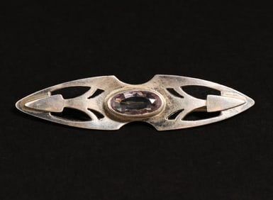 Kalo - Chicago Sterling Silver & Faceted Amethyst Cutout Brooch c1910