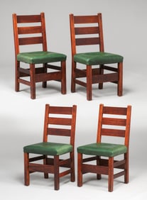 Gustav Stickley #349 1/2 Set of 4 Heavy Ladder Back Dining Chairs c1912-1915