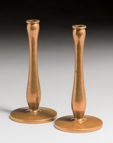 Chicago Prairie School Heavy Brass Candlesticks c1905