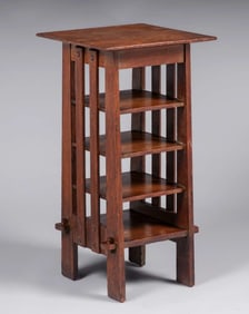 Michigan Chair Co Oak Slatted Magazine Stand c1905