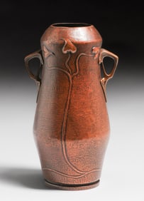 WMF - German Art Nouveau Hammered Copper & Brass Two-Handled Vase c1905