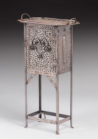 Hugo Berger - Goberg - German Silver-Plated Hand-Forged Iron Liquor Cabinet c1900s