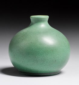 Teco Pottery #52 Matte Green Bulbous Vase c1910