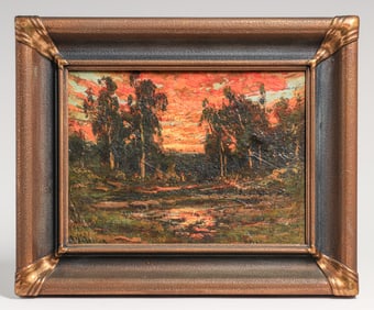 Manuel Valencia (1856-1935) California Sunset Eucalyptus Oil Painting c1910