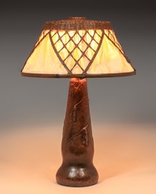 Arts & Crafts Period Hammered Copper & Woven Brass Shade c1910