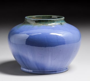 Large Fulper Pottery Chinese Blue Bulbous Vase c1910s