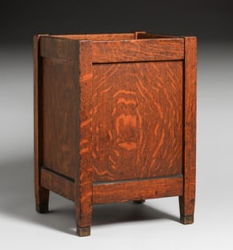 Arts & Crafts Square Oak Waste Basket c1910s