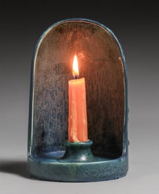 Hampshire Pottery Matte Blue Chamberstick c1910