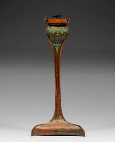 Buffalo, NY Art Crafts Shop Copper & Enamel Candlestick c1905