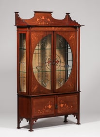 Shapland & Petter - Liberty & Co Inlaid Mahogany & Leaded Glass Cabinet c1890s