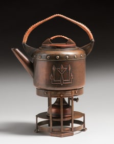 WMF - German Secessionist Copper & Brass Teapot & Burner c1905