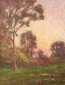 Charles Franklin Chamberlain (1871-1947) Impressionist Painting Sunset Trees c1920s