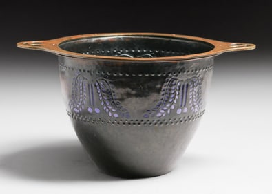 Vierthaler - German Hammered Copper & Enamel Repousse Two-Handled Jardiniere c1900