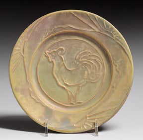 Early Pewabic Pottery Iridescent Rooster Plate c1910