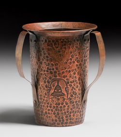 Glenwood Mission Inn Hammered Brass Three-Handled Vase c1910s