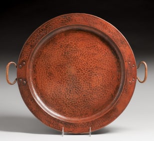 Gustav Stickley Hammered Copper Two-Handled Tray c1910