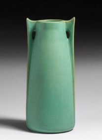 Teco Pottery Prairie School #266 Matte Green Two-Handled Vase c1910