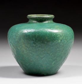 Fulper Pottery Mottled Matte Green Vase c1910s